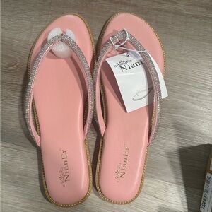 Ninety Blush Sandals with Rhinestone Straps